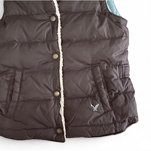 Vintage Y2K American Eagle Women’s Brown Down Quilted Puffer Vest Sherpa XS - Picture 3 of 6